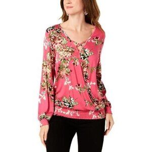 Style & Co Floral-Print Smocked Surplice Top, Pink Vintage Floral, M